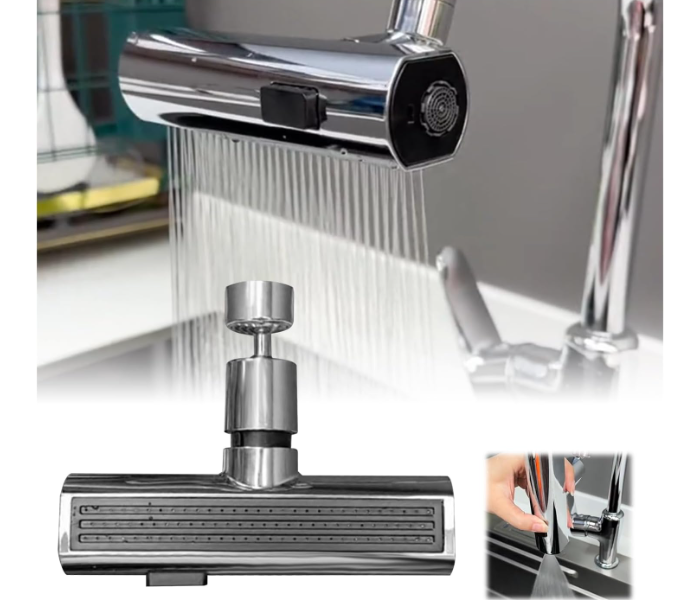 3 in 1 Waterfall Kitchen Faucet Tap with Pull Down Sprayer New Waterfall 360° Kitchen Sink Faucet Stainless Steel Adjustable Height Pull-Out Tube Hot Cold Switch Faucet - Zoom Image 1