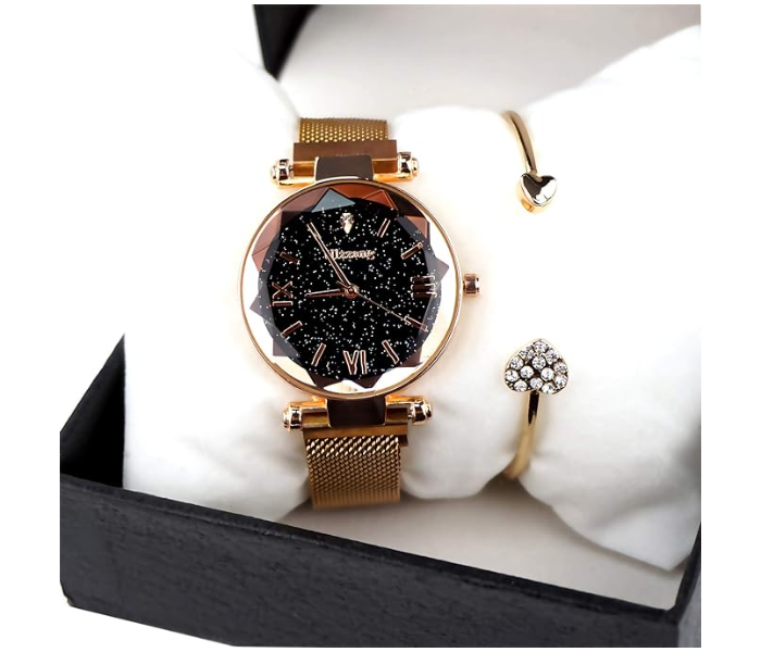 Jongo Luxury Starry Sky Dial Ladies Watches with 4 Pcs Crystal Bracelet Set - Gold - Zoom Image 3