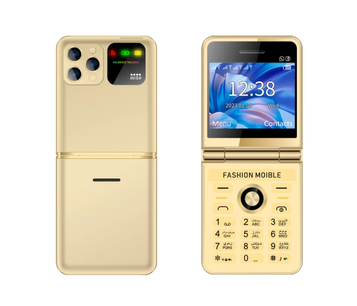 P20 2.4 Inch HD Display Flip 2G 4 SIM GSM Unlocked LED Flashlight Mobile Phone - Gold - Zoom Image 1