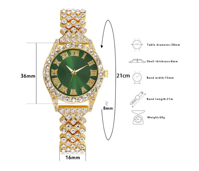 Jongo Rhinestone Trend Ladies Roman Dial Watch Watch Stainless Steel Bracelet - Green - Zoom Image 3