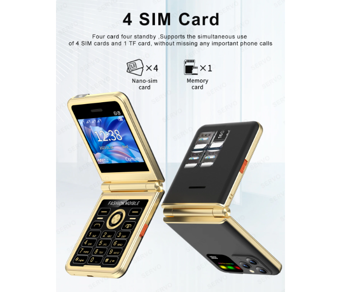 P20 2.4 Inch HD Display Flip 2G 4 SIM GSM Unlocked LED Flashlight Mobile Phone - Gold - Zoom Image 4