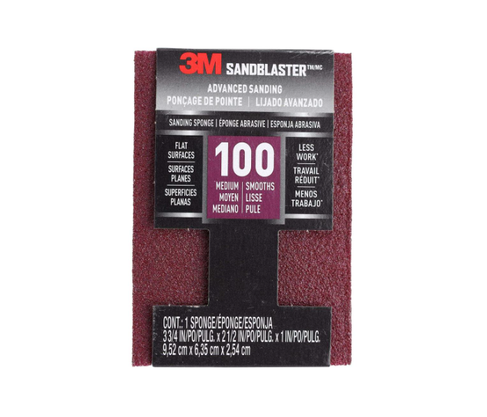 3M SandBlaster Sanding Sponge, 100 Medium Grit (9.5 x 6.3 x 2.5 cm) - Zoom Image