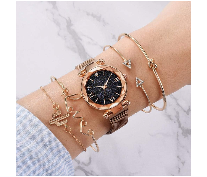 Jongo Luxury Starry Sky Dial Ladies Watches with 4 Pcs Crystal Bracelet Set - Gold - Zoom Image 1