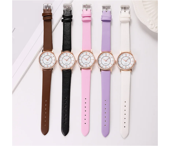 Luxury Casual Leather Simple Dress Quartz Ladies Wristwatch - White - Zoom Image 2