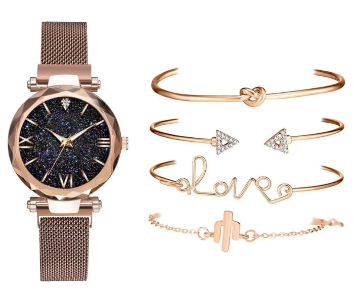 Jongo Luxury Starry Sky Dial Ladies Watches with 4 Pcs Crystal Bracelet Set - Gold - Zoom Image 2