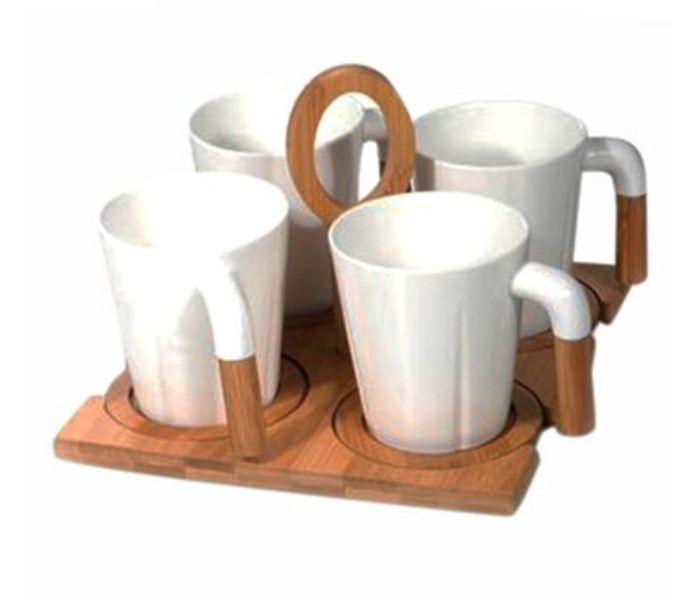 Home Box 8-Piece Royal Porcelain Coffee Set With Bamboo Stand - Zoom Image