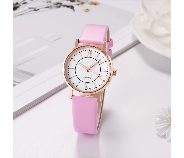 Luxury Casual Leather Simple Dress Quartz Ladies Wristwatch - Pink  - Zoom Image 1