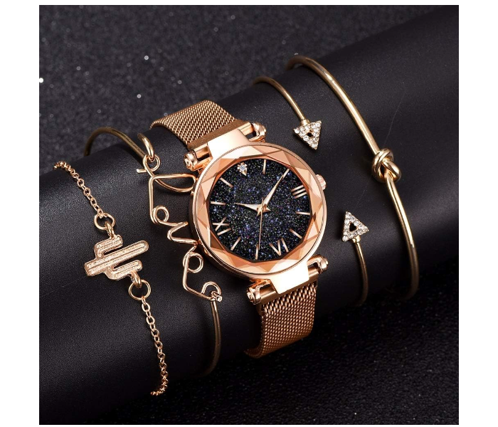 Jongo Luxury Starry Sky Dial Ladies Watches with 4 Pcs Crystal Bracelet Set - Gold - Zoom Image 4