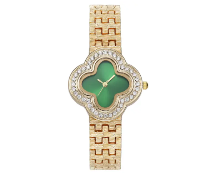 Stainless Steel Green Clover Dial Crystal Watches Luxury For Women - Zoom Image