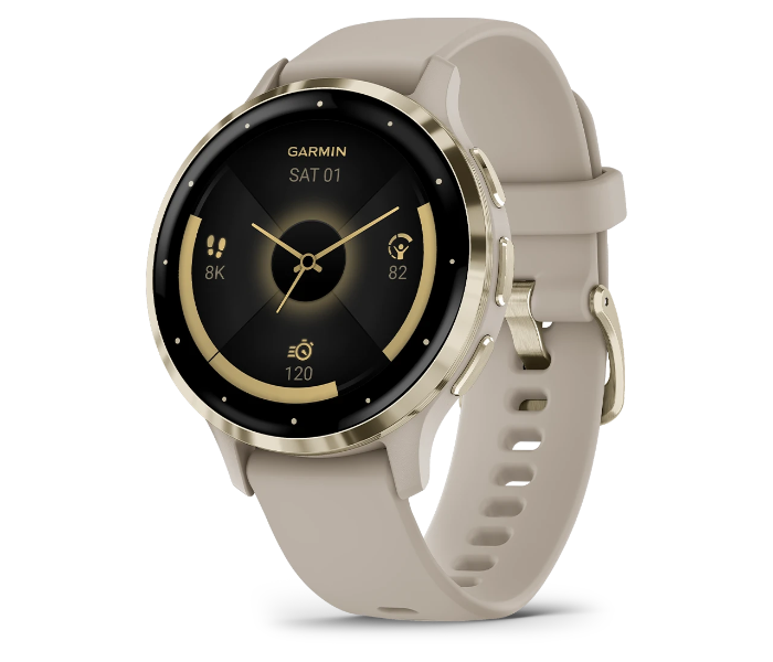 Garmin 010-02785-02 Venu 3S Soft Gold Stainless Steel Bezel With French Grey Case And Silicone Band Smart Watch - Zoom Image 1