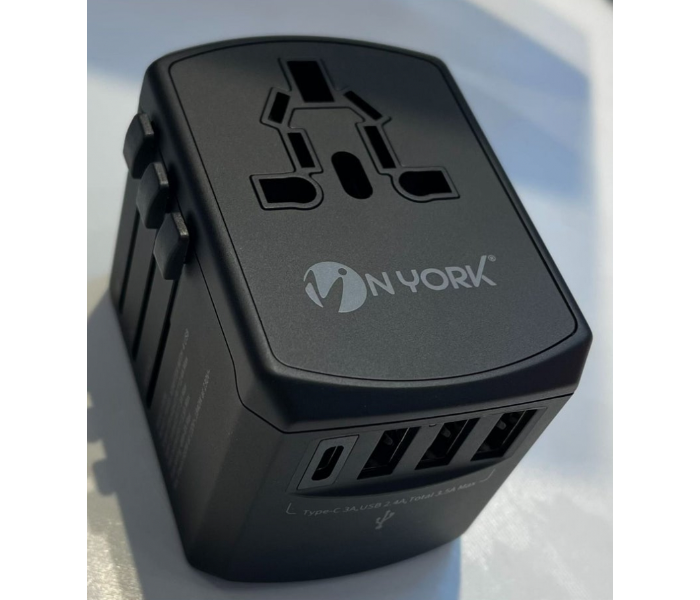 Nyork HA698 Universal Travel Adapter With 3 USB 1 Type C Charging Ports - Black - Zoom Image