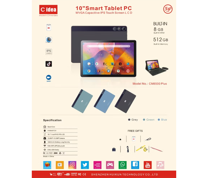 C Idea CM8500 Plus 10 Inch 5G WiFi 8GB RAM 512GB 10000mAh Android Smart Tablet PC - Assorted Colors - Zoom Image 4