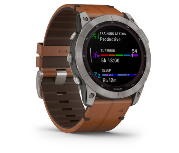 Garmin 010-02541-19 Fenix 7X Sapphire Solar EditionTitanium with Chestnut Leather GPS Band - Zoom Image 3