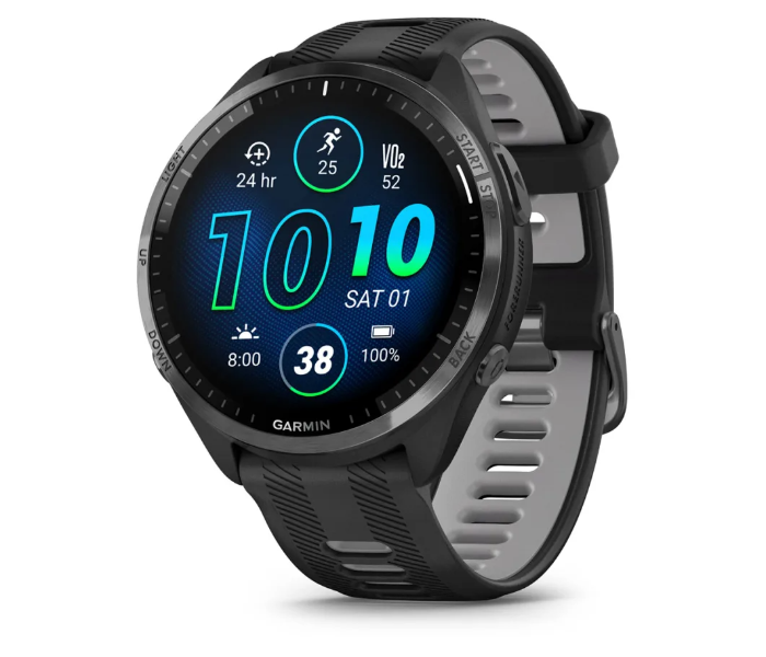 Garmin 010-02809-10 Forerunner 965 Carbon Grey DLC Titanium Bezel With Black/Powder Grey Silicone Strap Running Smartwatch - Zoom Image 1