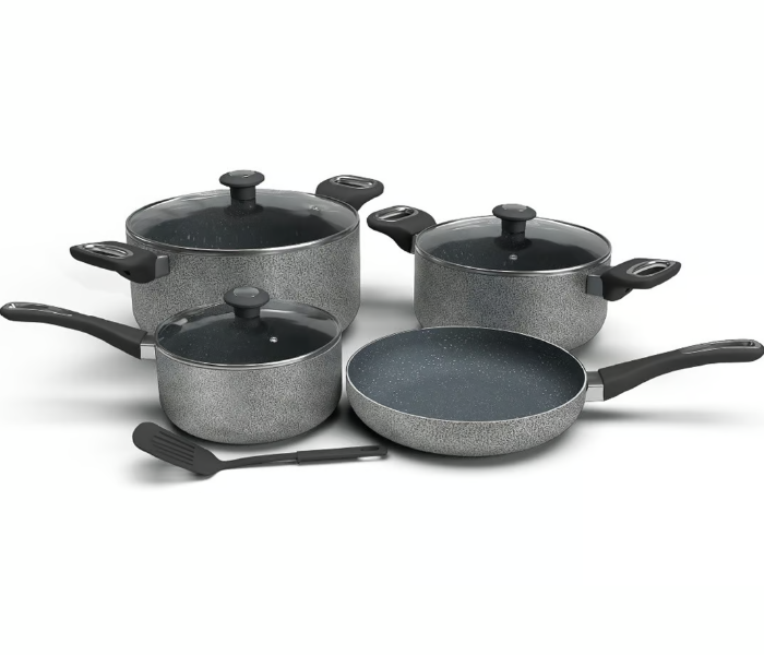 Delici H-ACS8HE Set of 8 Pcs Nonstick Aluminum Cookware, Hammerton - Black and Grey - Zoom Image