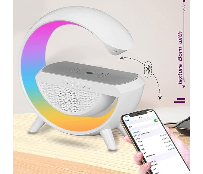 Jongo Atmosphere Lamp,Color Changing Mood Light with Wireless Charger, 3 In 1 Dimmable Night Light with with Alarm Clock, Bluetooth Speaker,15w Fast Charger and APP Control for Bedroom, Party - Zoom Image 5