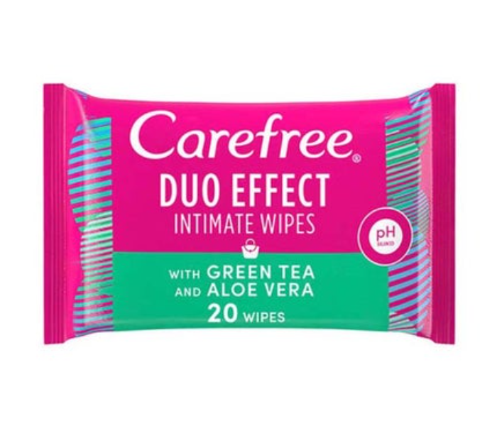 Carefree Duo Effect Intimate Wipes With Green Tea And Aloe Vera 20 Pieces - Zoom Image