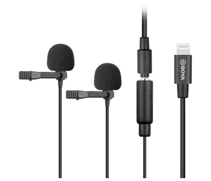 BOYA BY-M2D Digital Dual Omnidirectional Lavalier Microphones with Detachable Lightning Cable For IOS Device - Zoom Image