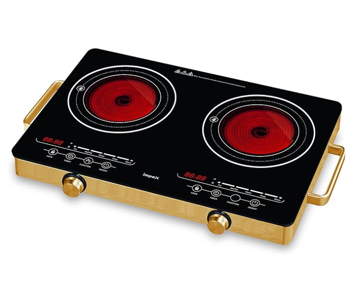 Impex IR 2704 1800W Double Infrared Cooktop - Gold and Black - Zoom Image 1