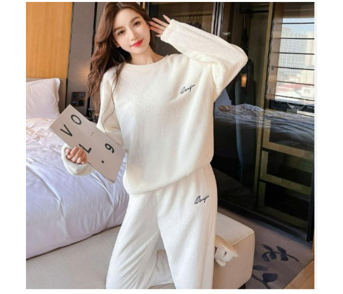 Autumn Winter Coral Fleece Home Wear Pajamas Suit For Women - White - Zoom Image 1