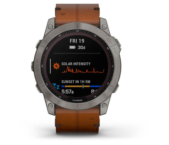 Garmin 010-02541-19 Fenix 7X Sapphire Solar EditionTitanium with Chestnut Leather GPS Band - Zoom Image 2