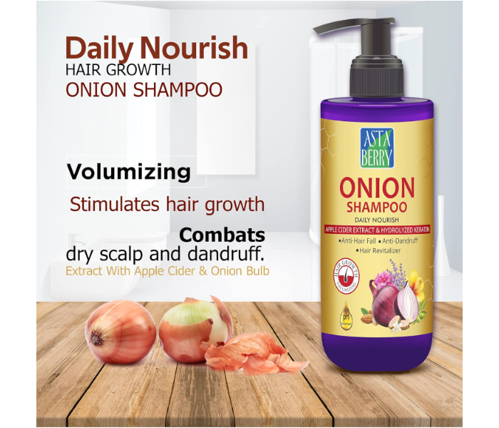 Astaberry Onion Daily Nourish Anti Hair Fall, Anti Dandruff, Hair Revitalizer Shampoo For Men And Women With Goodness of 21 Herbal Extract & Essentials Oils - Zoom Image 2