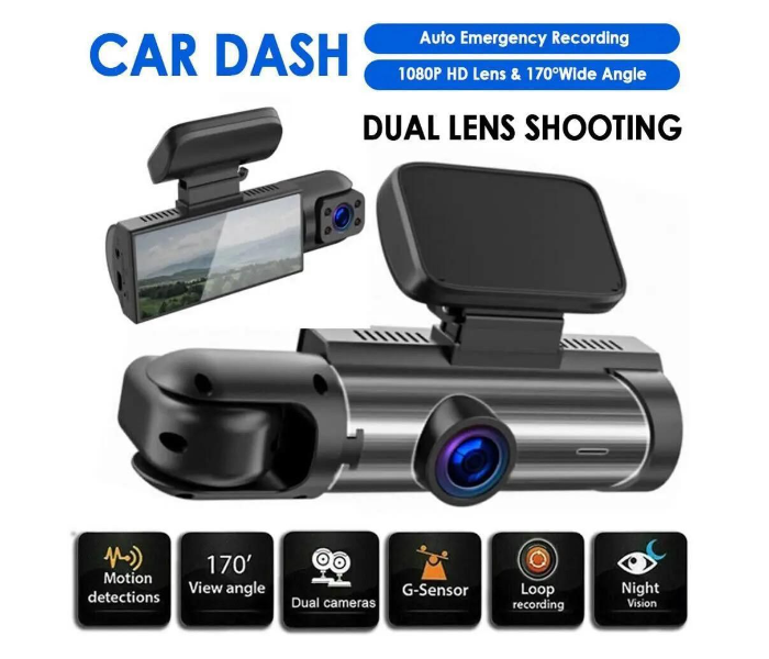 Dual Lens Car Dash Cam DVR Driving Recorder Wide Angle Motion Detection Loop Recording Dash Camera - Zoom Image 1