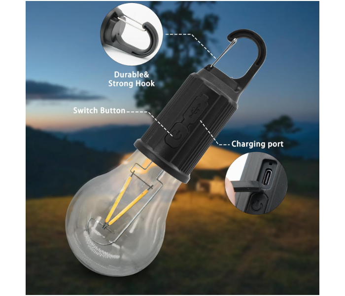 Portable Rechargeable Outdoor Camping Hanging Type-C Charging Retro Bulb Decoration Light - Zoom Image 3