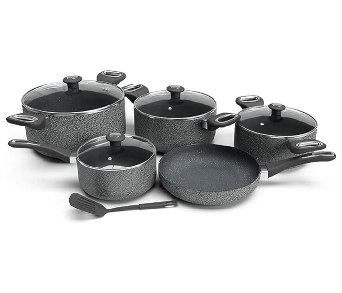 Delici HACS10HE Set of 10 Pcs Nonstick Aluminum Cookware, Hammerton - Black and Grey - Zoom Image