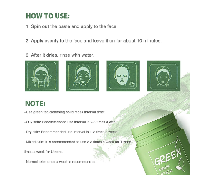 Green Tea Mask Stick, Green Mask Stick Blackhead Remover and Deep Cleansing Oil Control and Anti-Acne Solid and Fine, Suitable for All Skin Types - Zoom Image 6