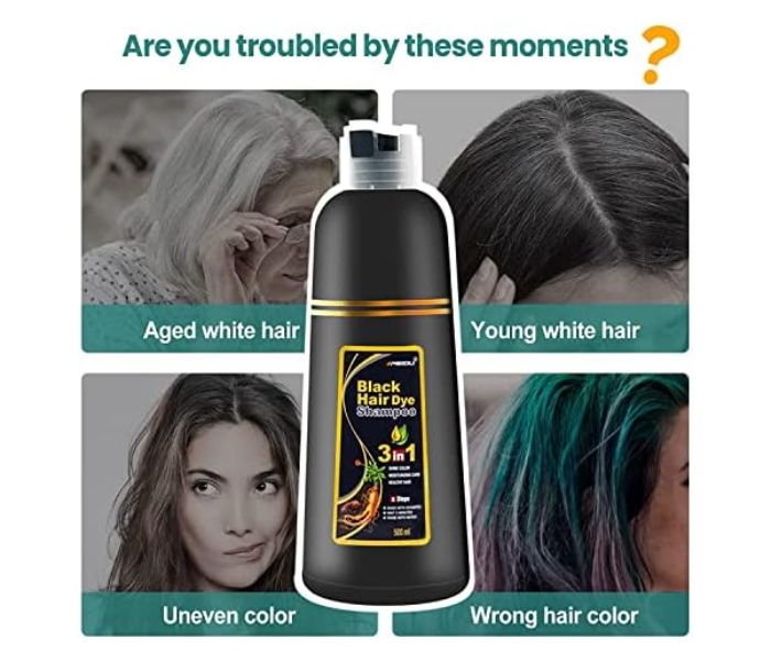 3 in 1 Instant Black Hair Deye Color Shampoo Easy To Use And Long Lasting, Organic Natural Fast Hair Dye, 100% Grey Coverage in Minutes for Women & Men - Zoom Image 2