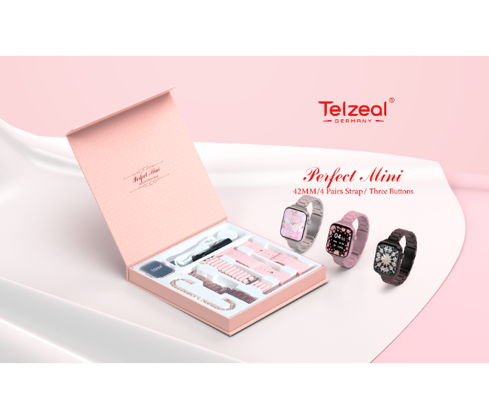 Telzeal Germany Perfect Mini 42mm 4 Pair Straps Ladies Smart Watch With Diamond Bracelet and Wireless Charger - Pink - Zoom Image 3