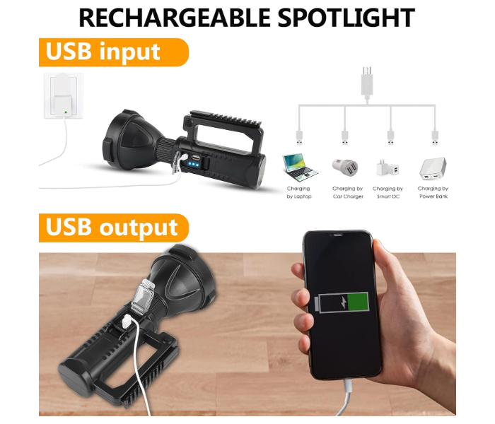 6 in 1 Rechargeable Handheld Spotlight Flashlight High Lumens Super Bright LED Flashlight for Emergencies 4 Modes Waterproof Searchlight Spotlight for Fishing Hunting Hiking Camping with Tripod - Zoom Image 4