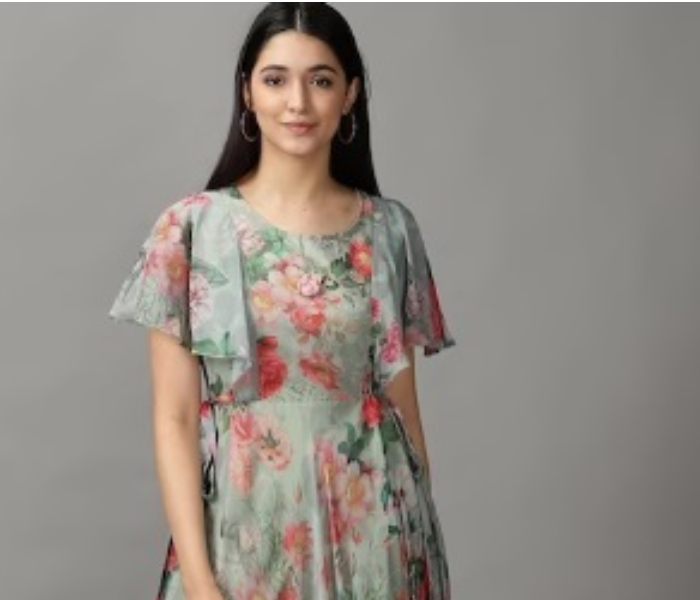 Floral Print V-Neck Georgette Maxi Dress - Zoom Image