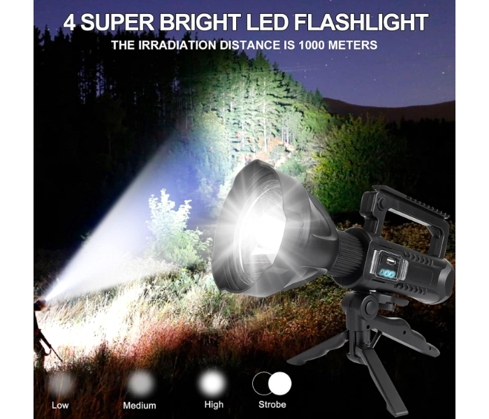 6 in 1 Rechargeable Handheld Spotlight Flashlight High Lumens Super Bright LED Flashlight for Emergencies 4 Modes Waterproof Searchlight Spotlight for Fishing Hunting Hiking Camping with Tripod - Zoom Image 6