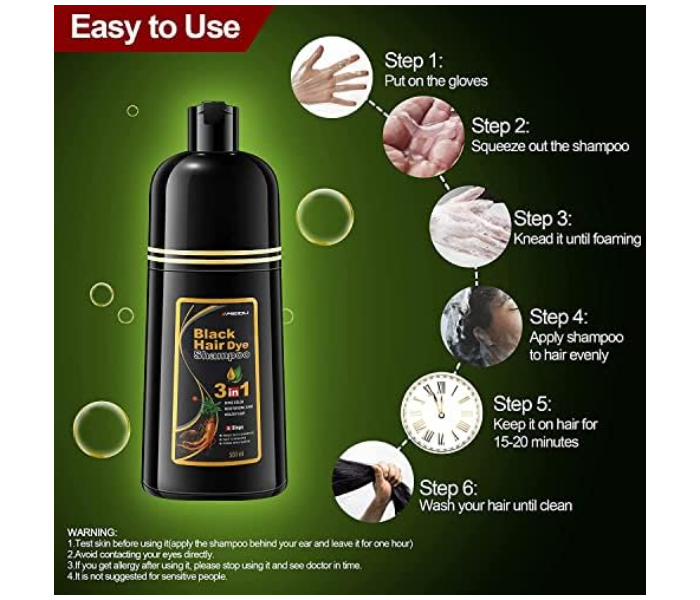 3 in 1 Instant Black Hair Deye Color Shampoo Easy To Use And Long Lasting, Organic Natural Fast Hair Dye, 100% Grey Coverage in Minutes for Women & Men - Zoom Image 6