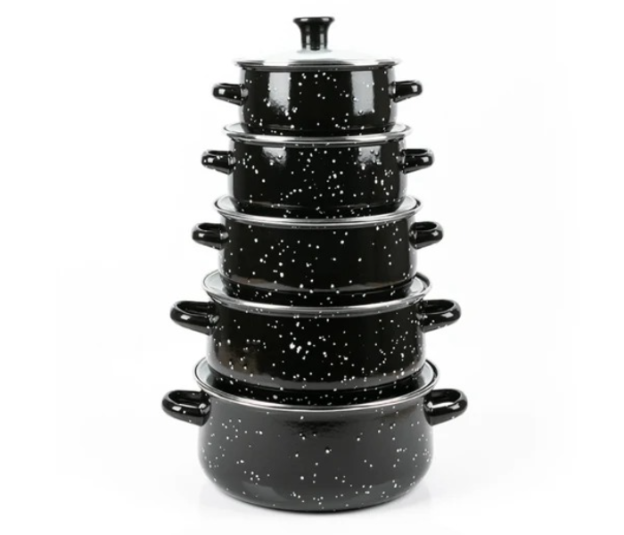 10 Pcs High Quality Enamel Casserole Set With Glass Cover - Black - Zoom Image 1