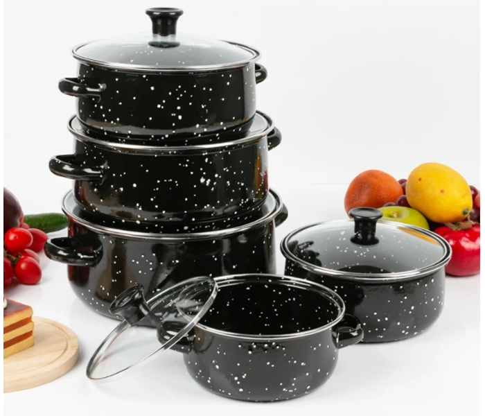 10 Pcs High Quality Enamel Casserole Set With Glass Cover - Black - Zoom Image 3