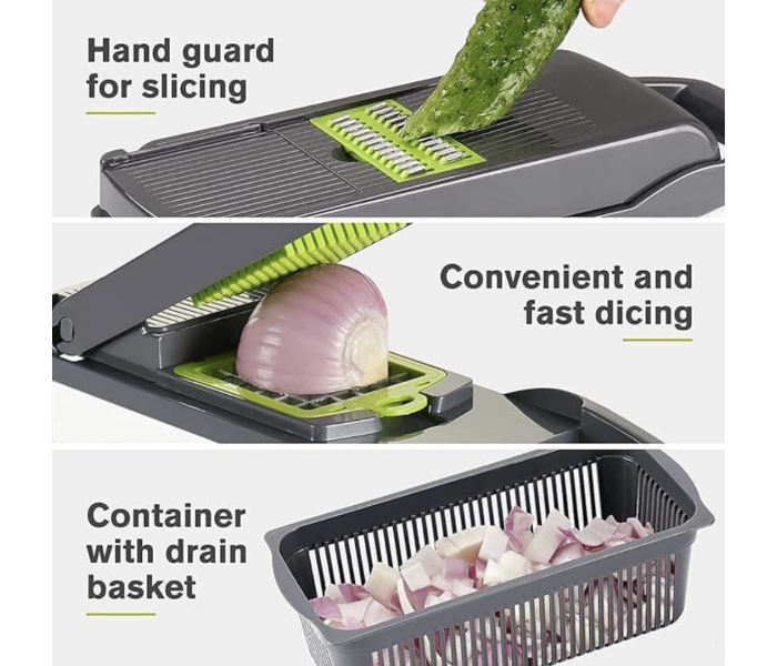 Multifunctional 14 in 1 Veggie Slicer Fruits, Vegetable Chopper, Food Dicer Cutter Peeler - Zoom Image 4