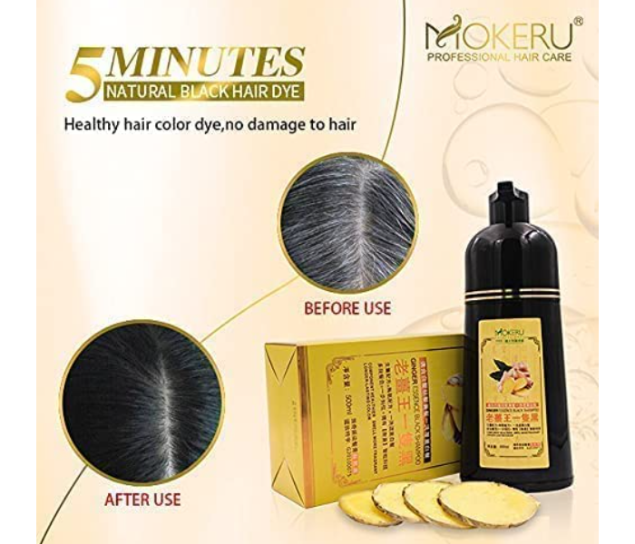 Mokeru Ginger 500ml Instant Black Hair Deye Color Shampoo Easy To Use And Long Lasting, Organic Natural Fast Hair Dye, 100% Grey Coverage in Minutes for Women & Men  - Zoom Image 7