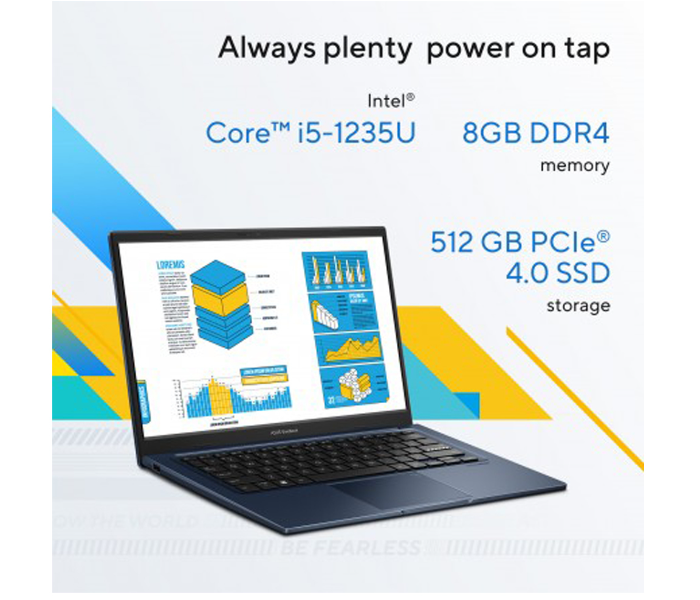 Asus X1404ZA-NK271W Vivobook 14-inch Nanoedge Display Intel Core i5-1235U 8GB 512GB SSD English-Arabic Keyboard Windows 11 Home - Quiet Blue - Zoom Image 3