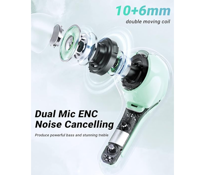 Transparent Wireless Earphones Bluetooth 5.3 LED Power Display Mini Crystal in-Ear Earbuds with Wireless Charging Case Touch Control Built-in Mic for Sports IPX4 Waterproof Earphone - Green - Zoom Image 4