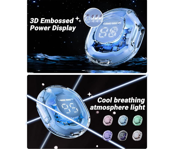 Transparent Wireless Earphones Bluetooth 5.3 LED Power Display Mini Crystal in-Ear Earbuds with Wireless Charging Case Touch Control Built-in Mic for Sports IPX4 Waterproof Earphone - Blue - Zoom Image 6