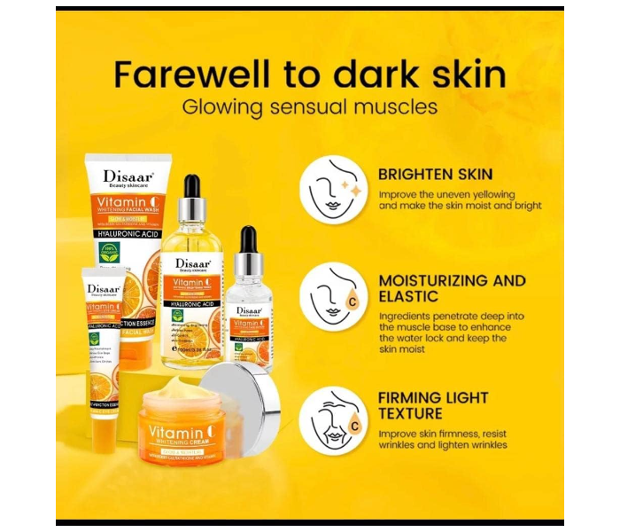 Disaar Vitamin C And Hydraulic Acid Whitening Anti Aging Brightening For Facial Skin Beauty Care Set  - Zoom Image 7