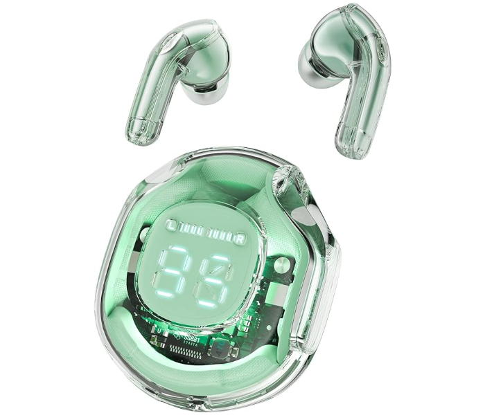 Transparent Wireless Earphones Bluetooth 5.3 LED Power Display Mini Crystal in-Ear Earbuds with Wireless Charging Case Touch Control Built-in Mic for Sports IPX4 Waterproof Earphone - (Green) - Zoom Image