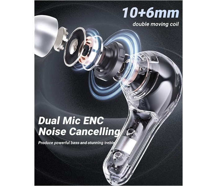 Transparent Wireless Earphones Bluetooth 5.3 LED Power Display Mini Crystal in-Ear Earbuds with Wireless Charging Case Touch Control Built-in Mic for Sports IPX4 Waterproof Earphone - Black - Zoom Image 4