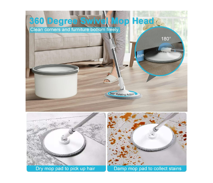 Portable Spin Mop and Bucket Set 360°Flat Mop with Self Separation Dirty and Clean Water System 2Pcs Mop Towels - Zoom Image 4