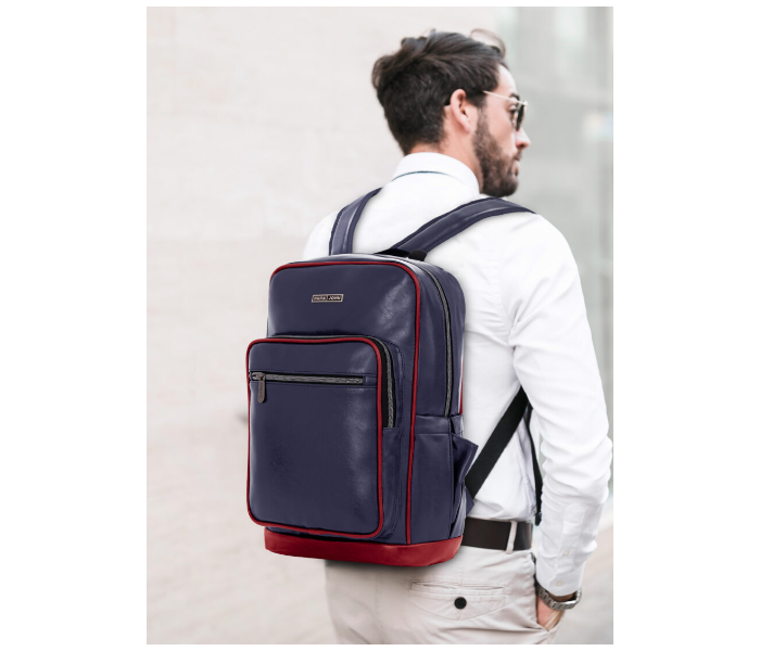 Para John PJBP6665 16Inch Genuine Leather Backpack - Navy Blue - Zoom Image 3