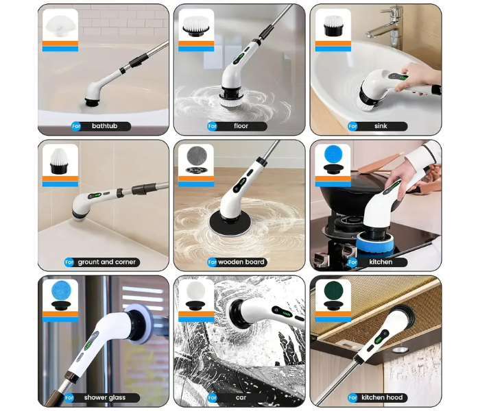 9 In 1 Electric Expandable Cordless Cleaning Brush With Electric Rotary Floor Scrubber, Adjustable Extension Handle, 360 Cordless Cleaning Brush For Tile, Floor, Wall Bathroom, Bathtub, Kitchen - Zoom Image 4