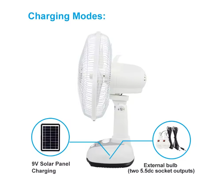 Portable Rechargeable Outdoor Indoor 12 INCH AC/DC Led Emergency Table Fan With Solar pannel And Power Bank - Zoom Image 4